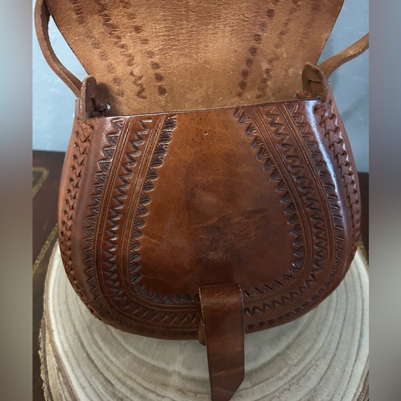 Brown Boho Hand Tooled Leather Crossbody Bag  
#922 - Picture 8 of 12